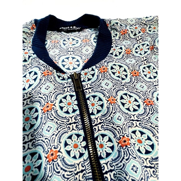 Blouse About a Girl Medium Women Floral Zip Up Blue See Through - Picture 4 of 4